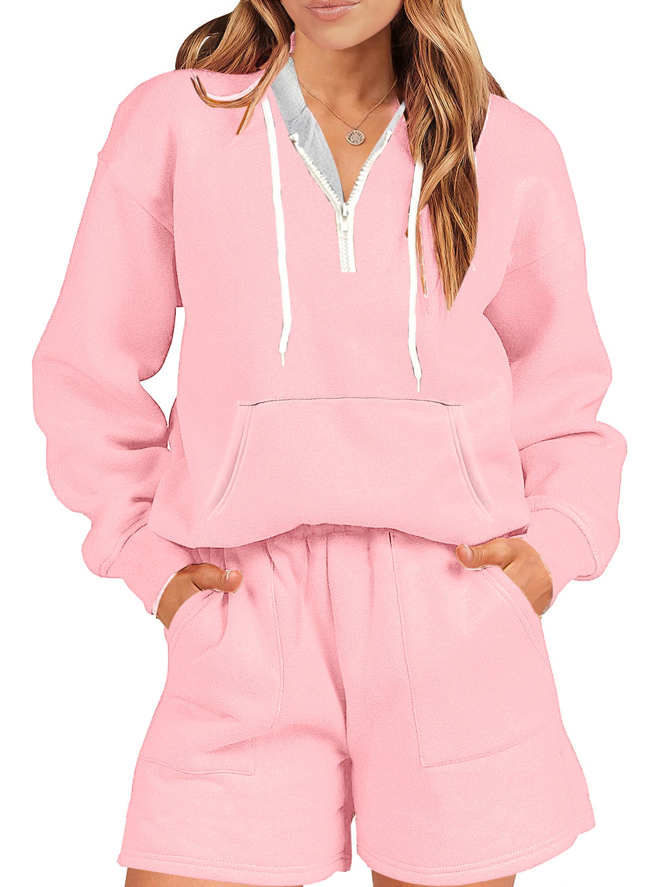 Damen Sport-Stil Fleece und Shorts Anzug zu Hause zweiteiliges Set