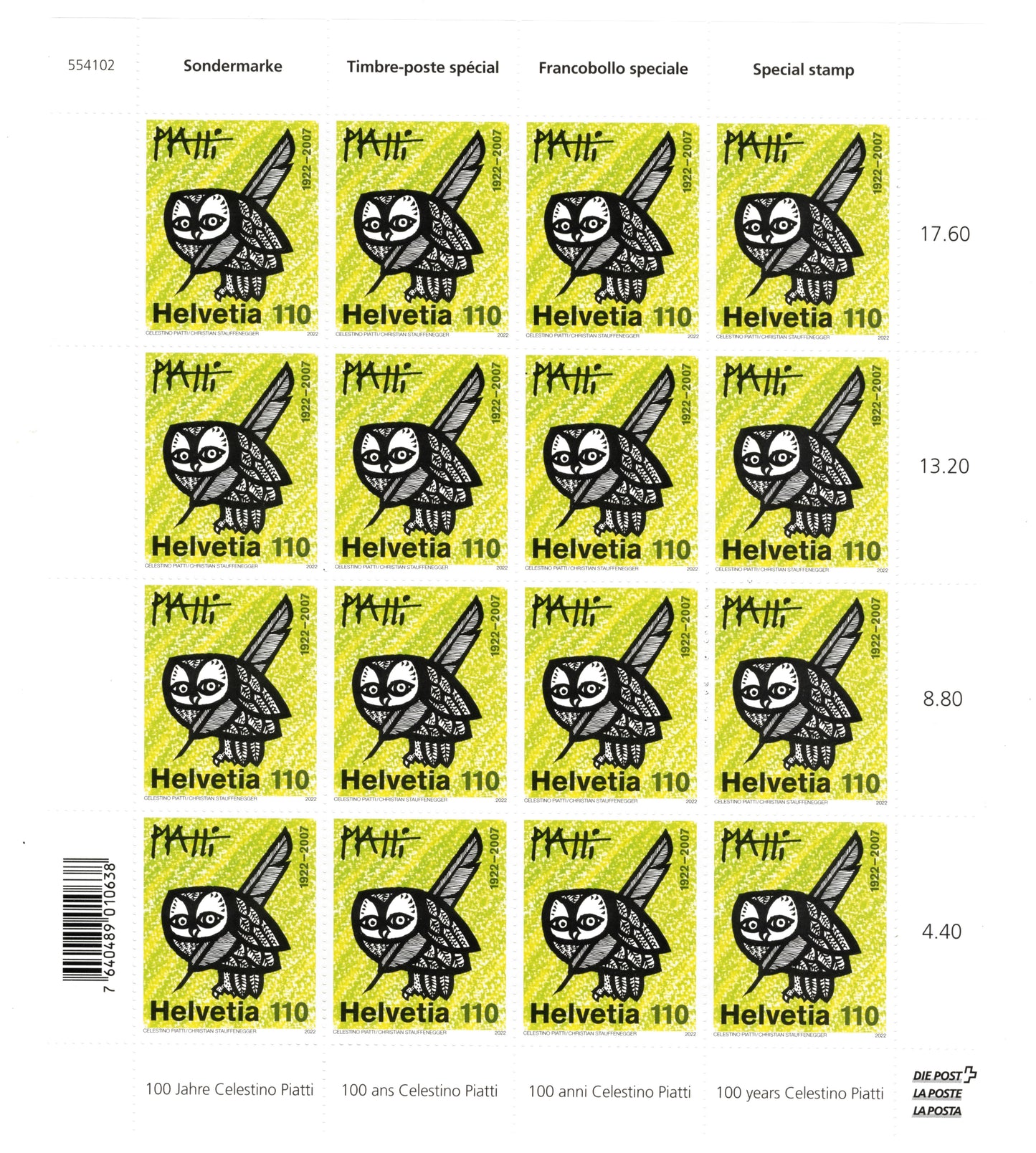 Sondermarke 100 Jahre Celestino Piatti **