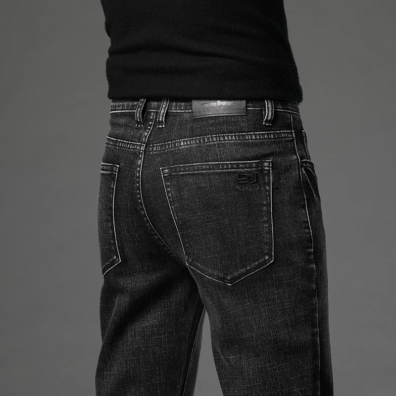 Herren Baumwolle Stretch Slim Jeans Straight Version Business Fashion Denim Hose Vintage Blau Markenhose Schwarz