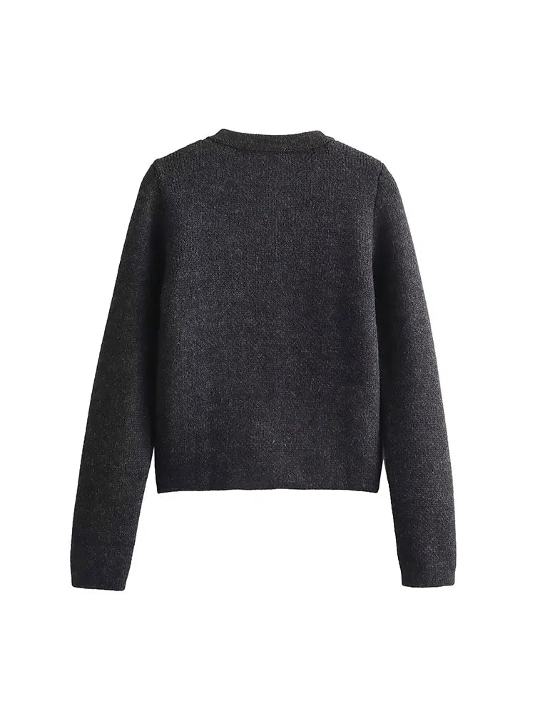 Frauen ONKOGENE 2024 Herbst Gestrickte Dünne Passende frauen Strickjacke Langarm Tasche Einreiher Weibliche Pullover Mode Dame Top