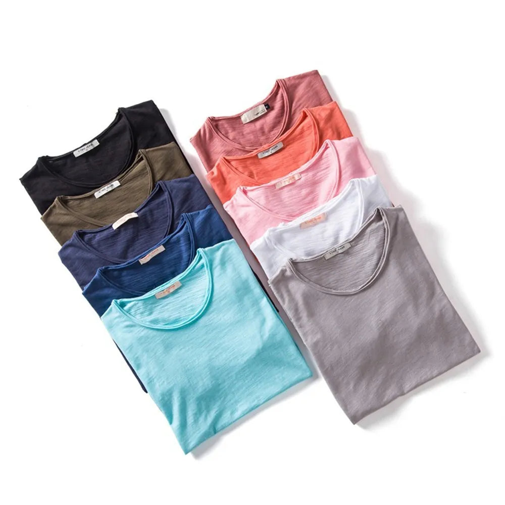 Herren-Shirt AIOPESON 100 % Baumwolle Herren-T-Shirt mit V-Ausschnitt, modisches Design, schmale Passform, Soild-T-Shirts, männliche Tops, T-Shirts, kurzärmeliges T-Shirt für Männer