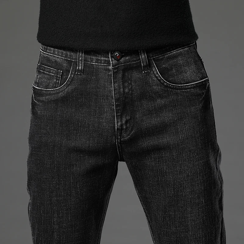 Herren Baumwolle Stretch Slim Jeans Straight Version Business Fashion Denim Hose Vintage Blau Markenhose Schwarz