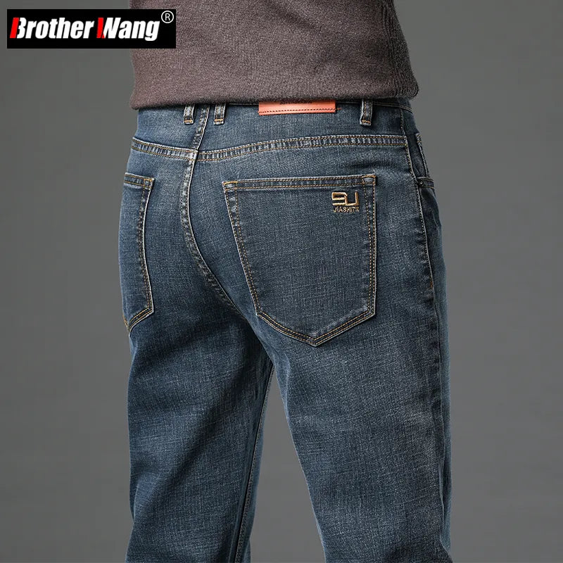 Herren Baumwolle Stretch Slim Jeans Straight Version Business Fashion Denim Hose Vintage Blau Markenhose Schwarz