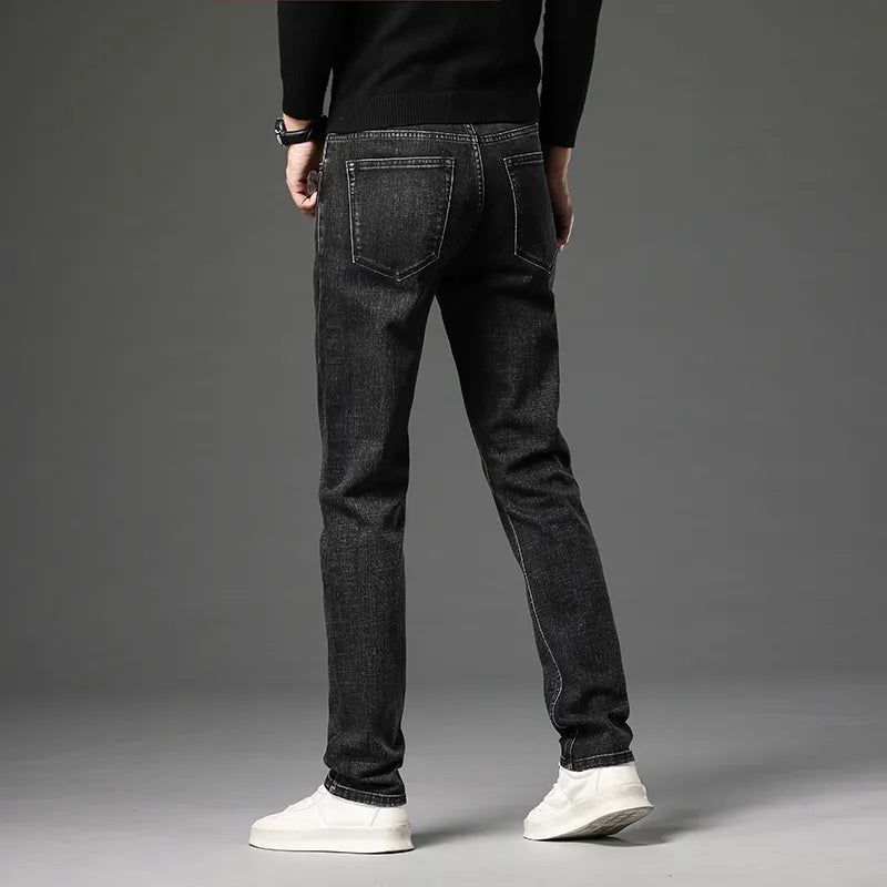 Herren Baumwolle Stretch Slim Jeans Straight Version Business Fashion Denim Hose Vintage Blau Markenhose Schwarz