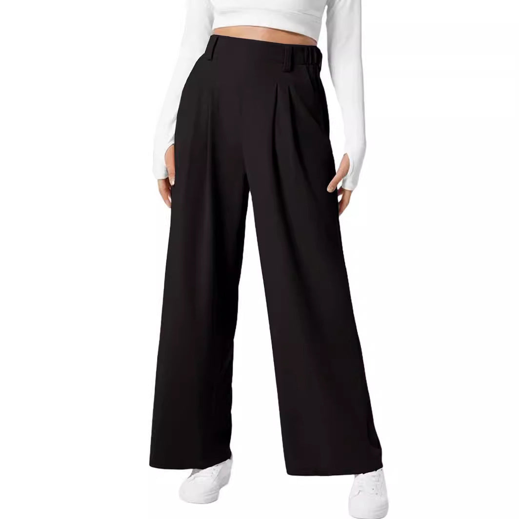 Damenhose mit weitem Bein, elastischer hoher Bund, Waffelstrick, lässig