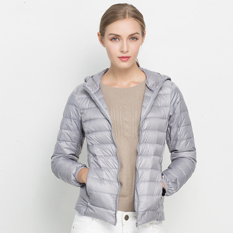 Women's Lightweight Down Jacket Short Hooded Super Lightweight