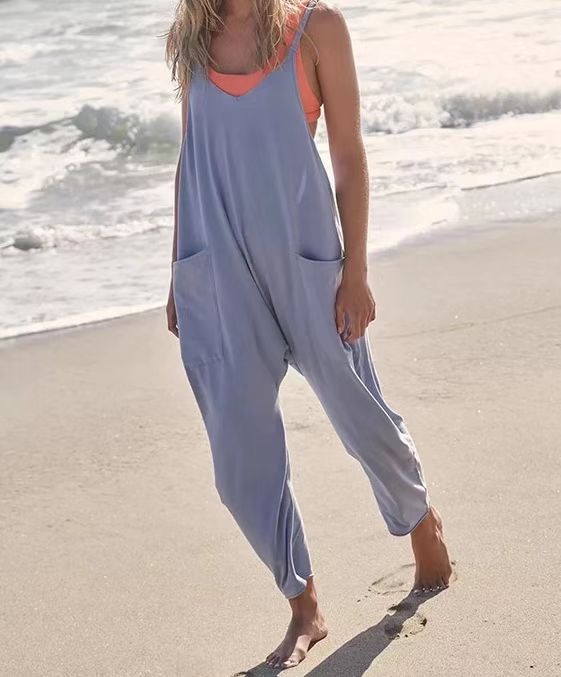 Frauen Overall Sommer frauen Lose Ärmellose Overalls Spaghetti Strap Lange Hose Strampler Overall Mit Taschen Zipper