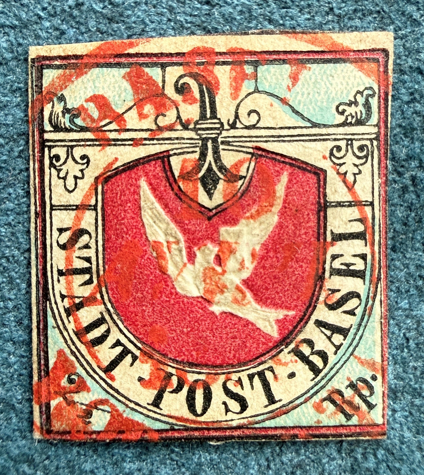 Basler Taube in einwandfreier Erhaltung, Farbenfrisch mit prächtigem Relief und Stempelrarität (Offerte auch auf Ricardo)