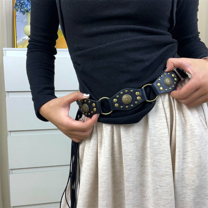 Women's Vintage Flying Ring Design Lace-up Belt