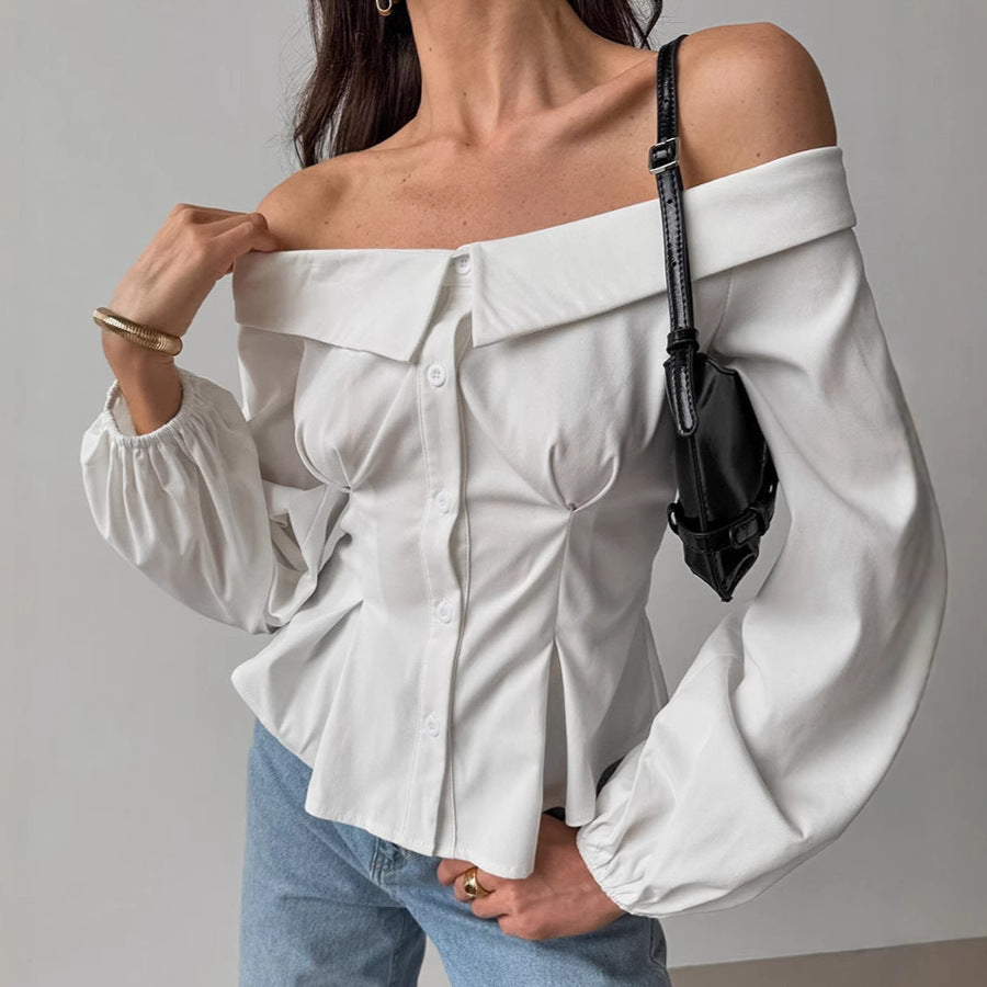 Women's Solid Color Off-Shoulder Shirt