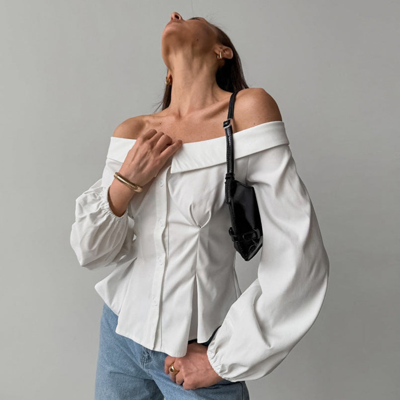 Women's Solid Color Off-Shoulder Shirt