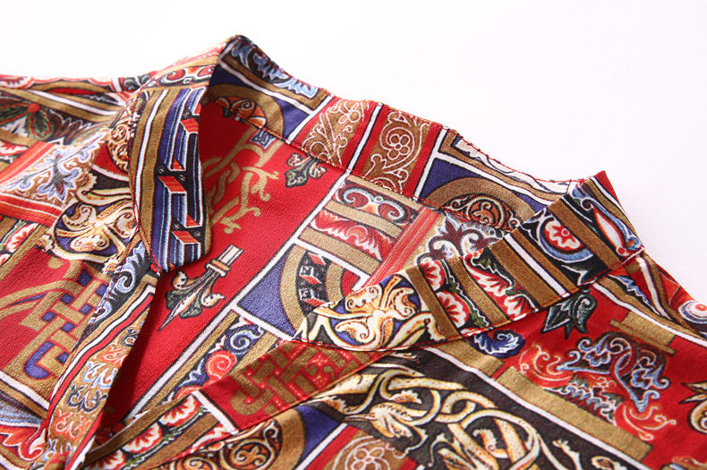 Damen-Hemdkleid mit Vintage-Print und Nähten
