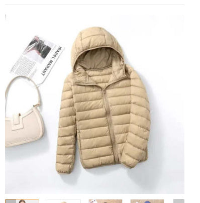 Women's Lightweight Down Jacket Short Hooded Super Lightweight