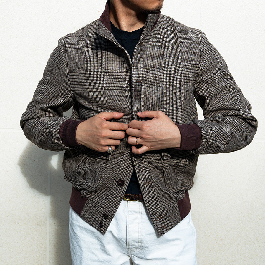 Herren Pilotenjacke Tweed Kurzer Schlanker Stehkragen Wollmantel