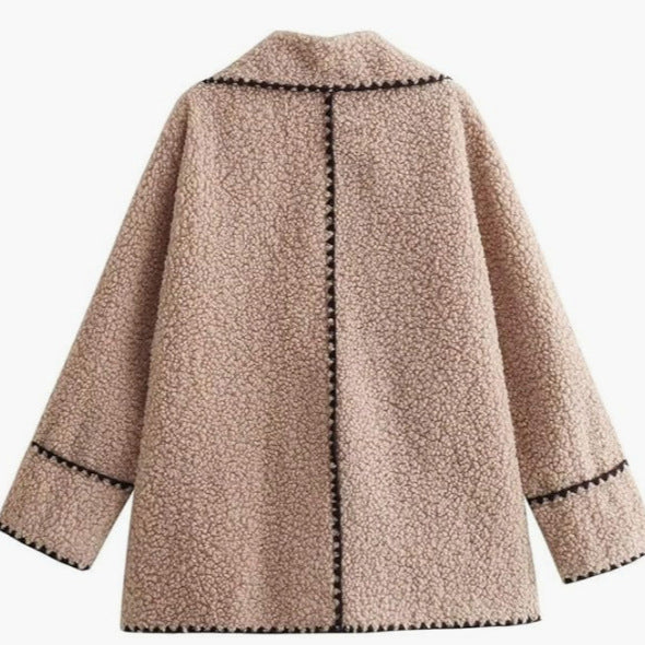 Damen-Wolljacke aus Plüsch-Kunstpelz