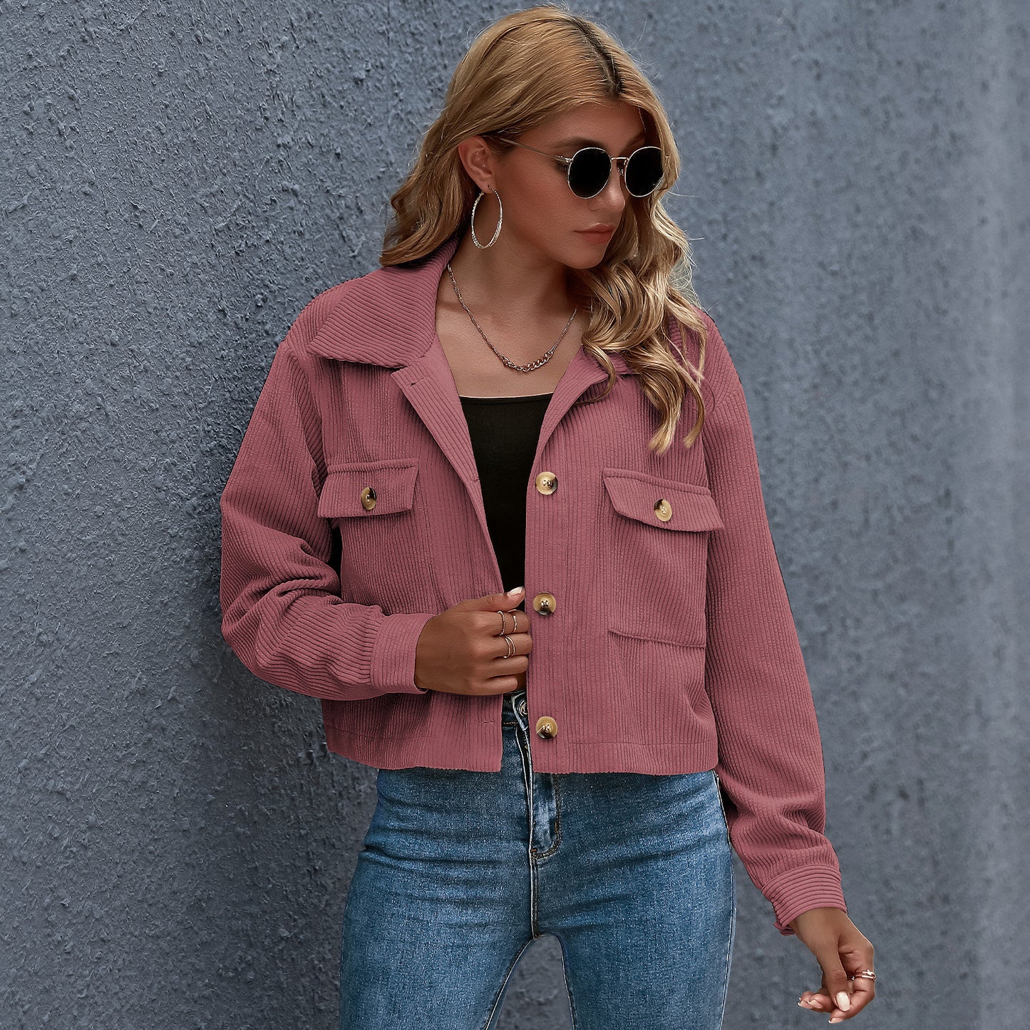 Damen Jacke, Mode Cord Shirt Jacke