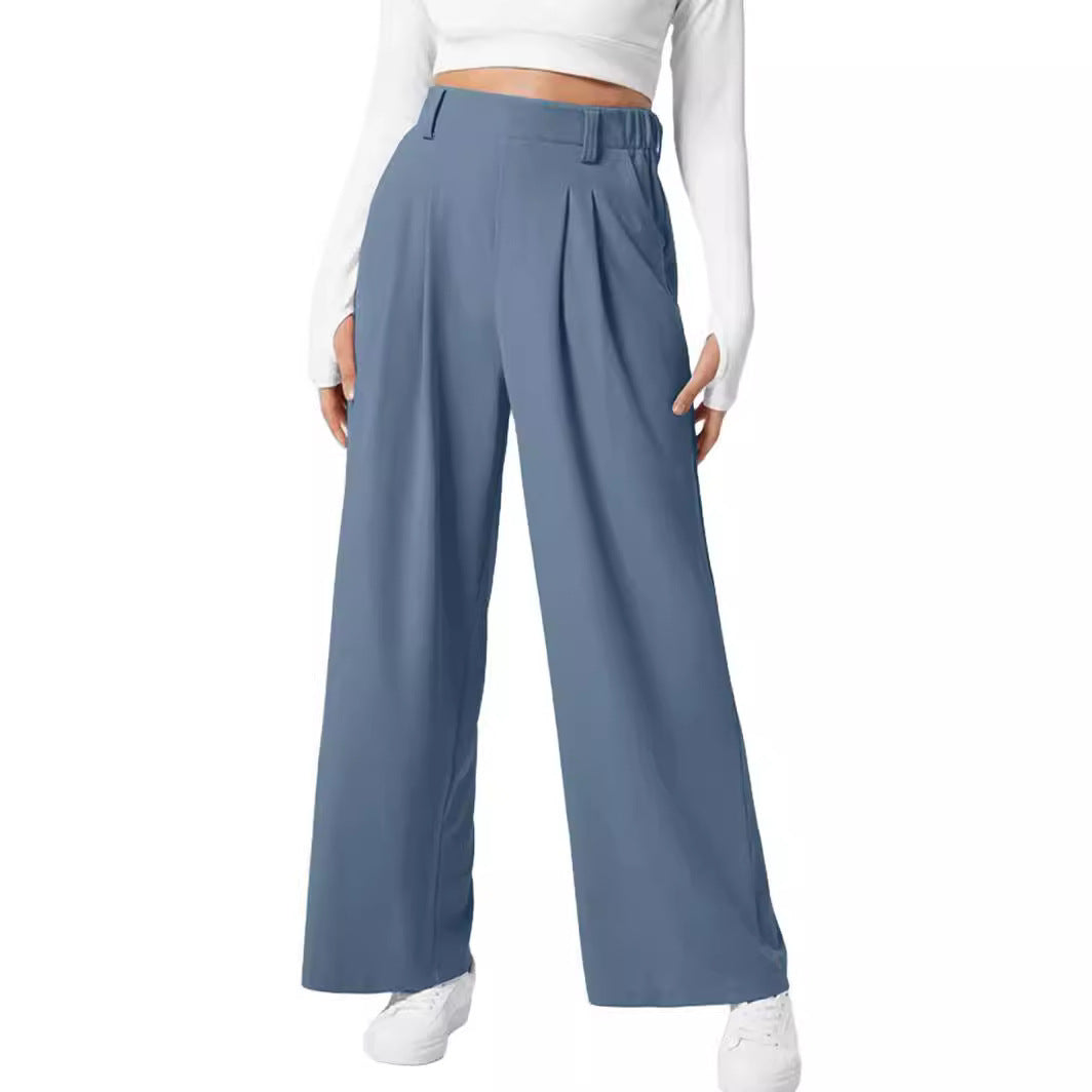 Damenhose mit weitem Bein, elastischer hoher Bund, Waffelstrick, lässig