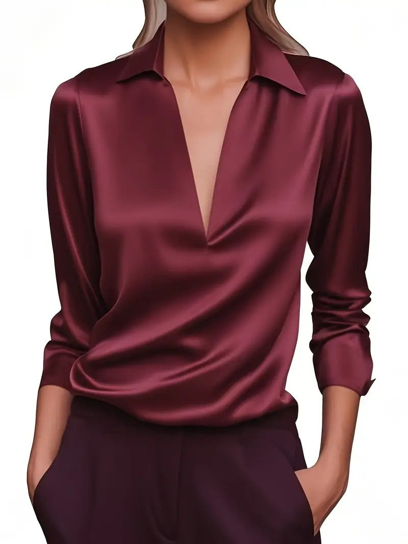 Einfarbiges, schlichtes Langarmshirt mit V-Ausschnitt