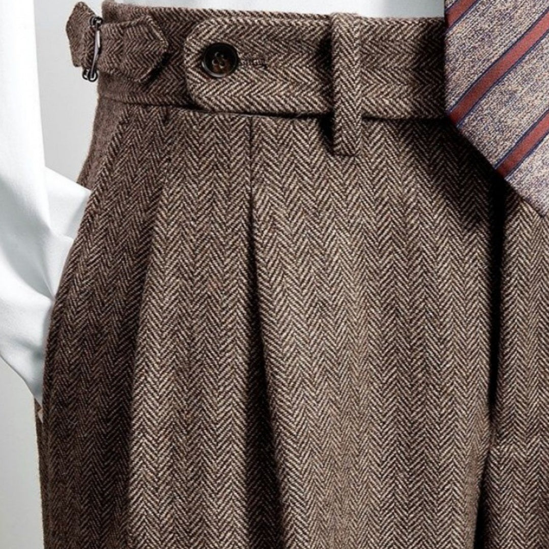 Slim-Fit-Hose aus Tweedwolle mit Fischgrätenmuster