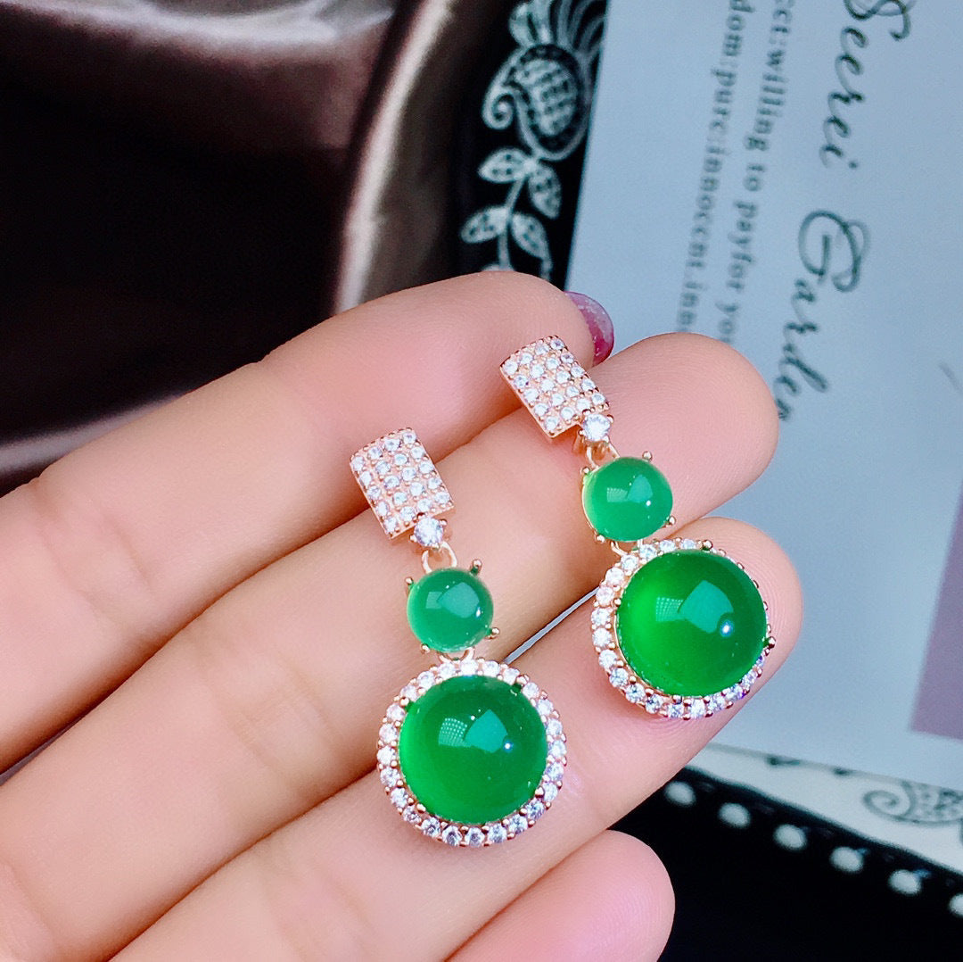 Schmuck Set aus natürlichem grünem Chalcedon und eisgrünem Kristall