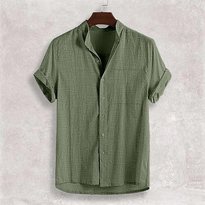 Herren Stehkragen Baumwolle Strickjacke Kurzarm Dünn