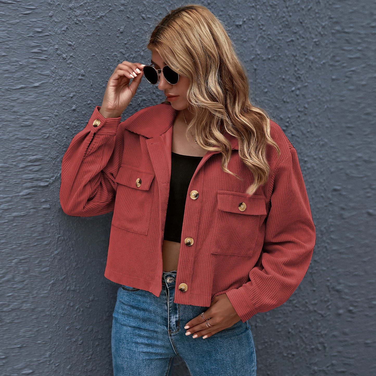 Damen Jacke, Mode Cord Shirt Jacke