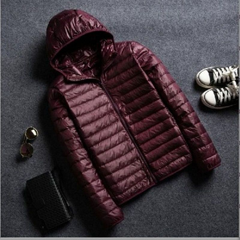 Kurze, ultradünne Daunenjacke mit Stehkragen und Kapuze für Herren