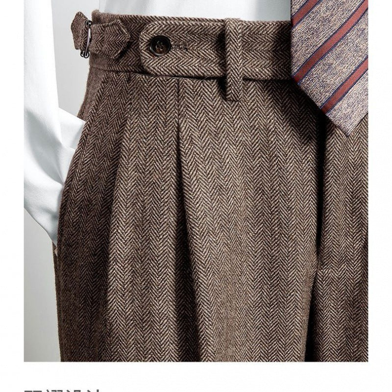 Slim-Fit-Hose aus Tweedwolle mit Fischgrätenmuster