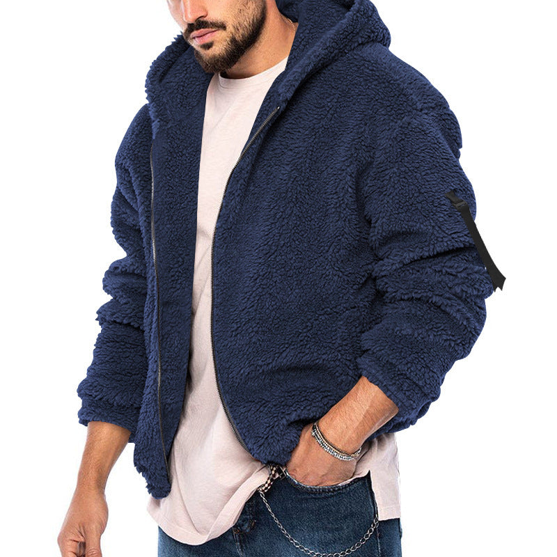 Herren Winter Neue doppelseitige Bejirog Warme Kapuze Reißverschluss Casual Jacke Mantel