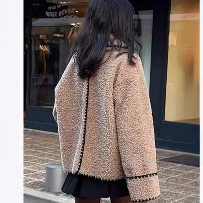 Damen-Wolljacke aus Plüsch-Kunstpelz