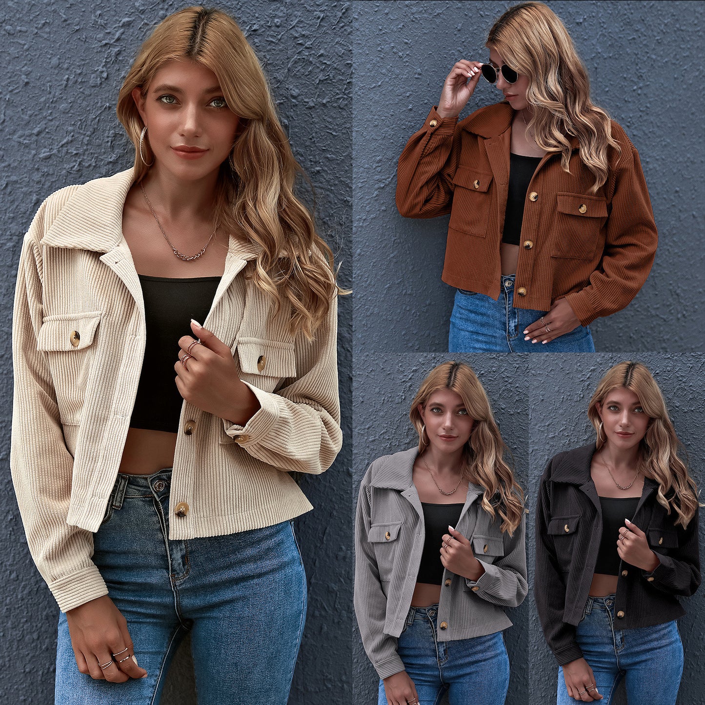 Damen Jacke, Mode Cord Shirt Jacke
