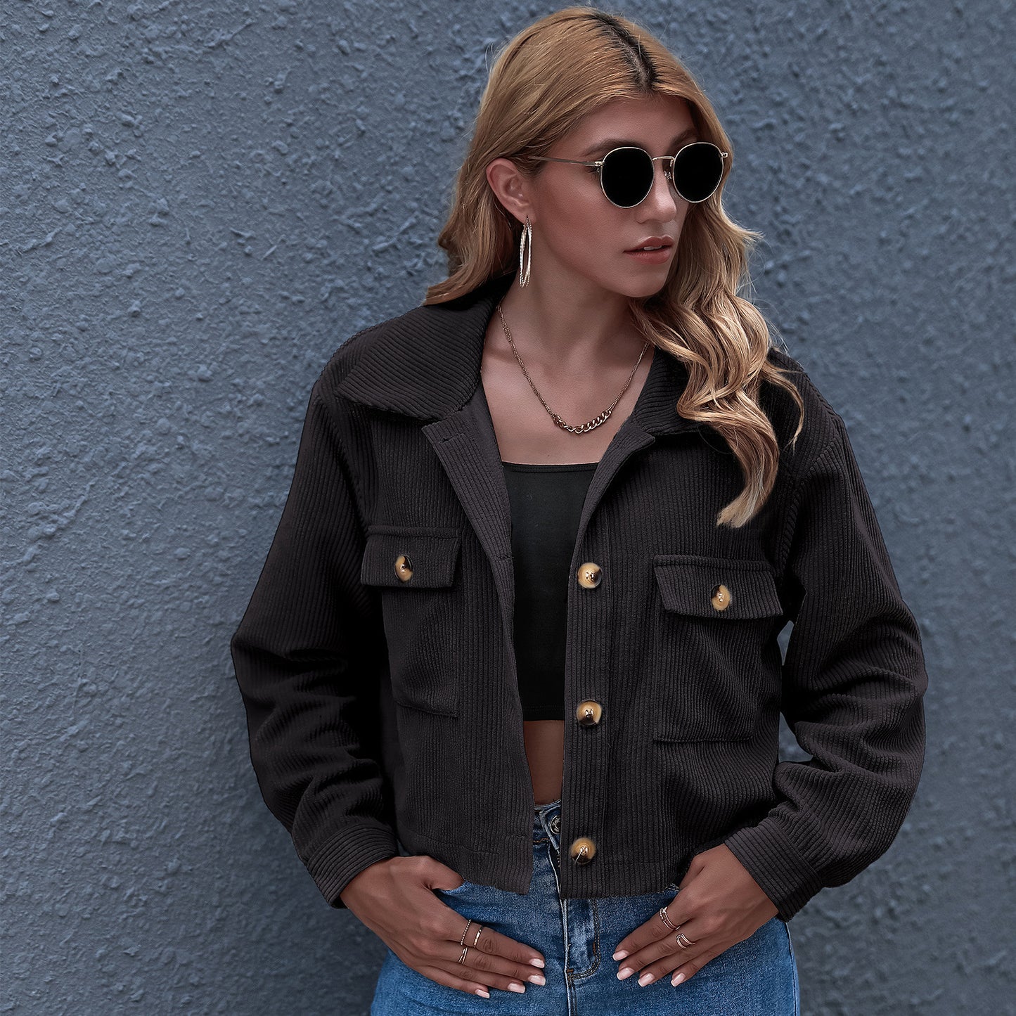 Damen Jacke, Mode Cord Shirt Jacke