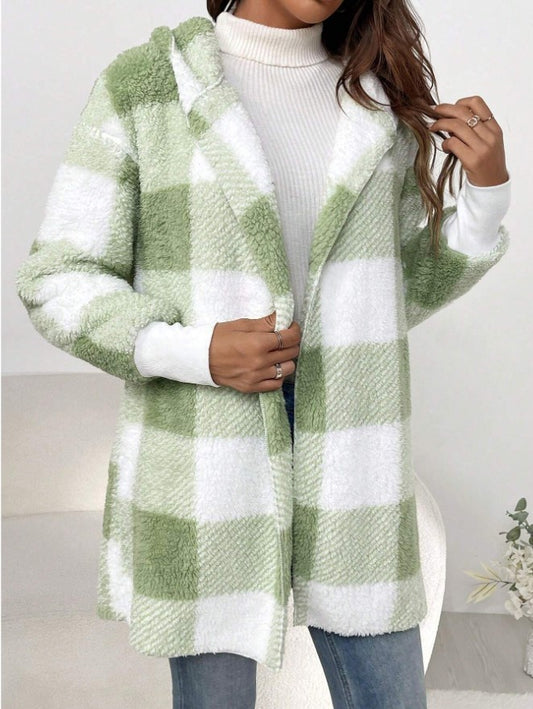Women's Loose Plaid Wool Cardigan