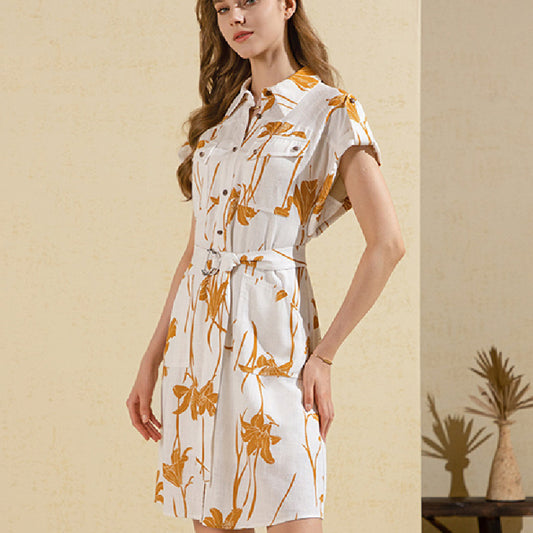 Women's White With Printed Pattern Generous And Decent Dress