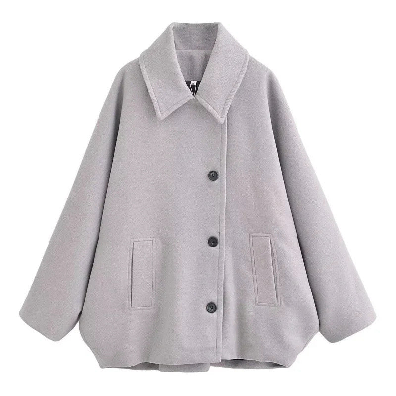 Women's Winter Wool Blend Short Batwing Sleeve Woolen Overcoat Coat