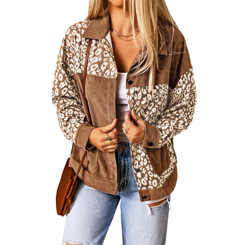 Damen Cordjacke Leopard