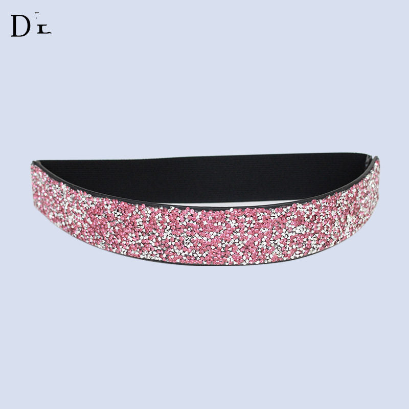 Women's elastic belt with rhinestones, flashing like diamonds