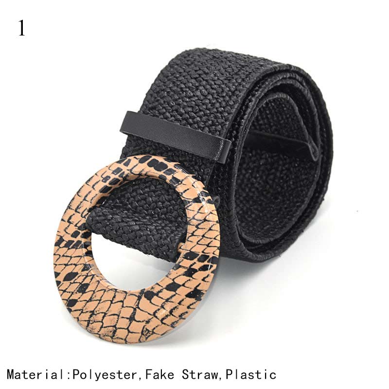 Women Straw Belt Boho Plastic Buckle Trim