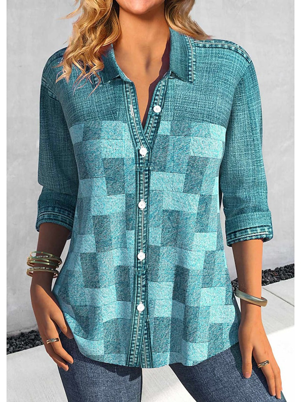 Women's Shirt Colorful Geometric Print 3D Digital Elegant Shirt