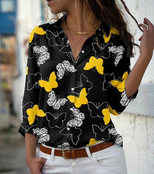 Women's Autumn New Butterfly Print Long-sleeved Shirt