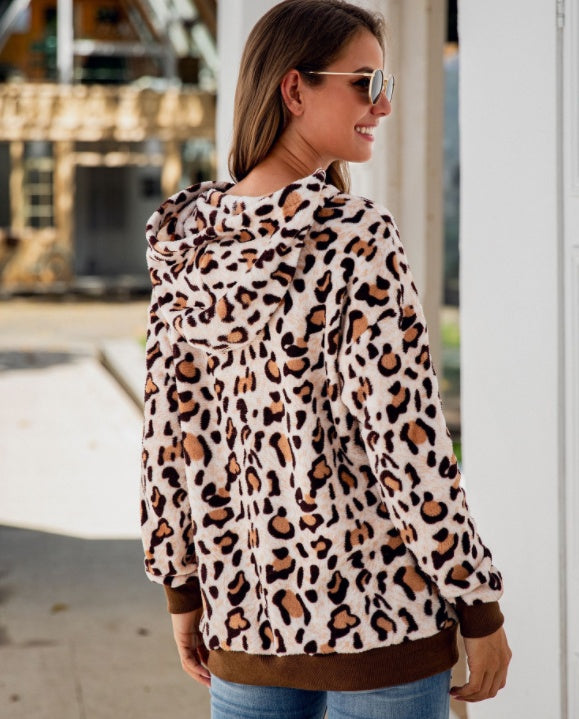 Women's Leopard Print Pocket Hoodie