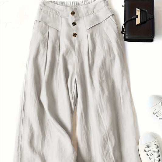 Women's Cotton And Linen Wide-leg Pants Draping Loose Half Elastic High Waist Slimming