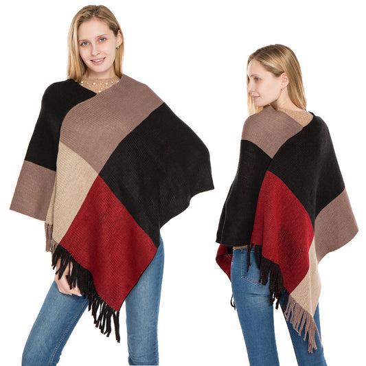 Women's Color Matching Knitted Warm Shawl European And American Autumn And Winter