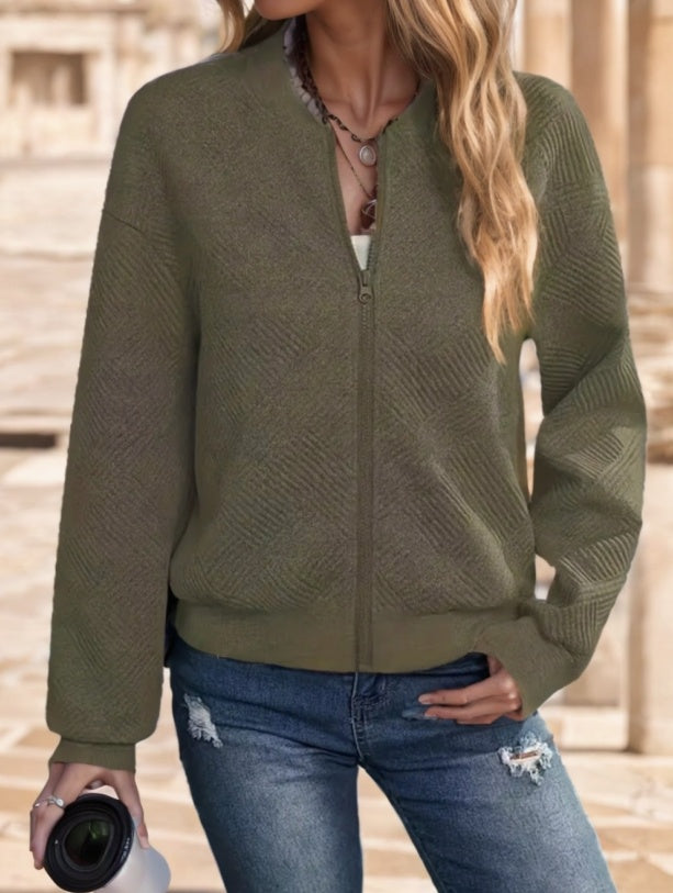 Lässige, einfarbige grüne Reißverschlussjacke für Damen
