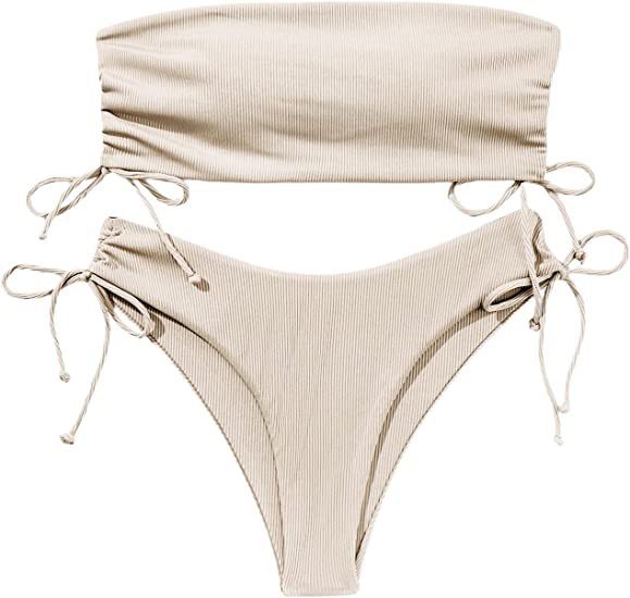 Damen Bikini mit Kordelzug-Design, einfarbiger sexy Badeanzug für Strandparty-Kleidung