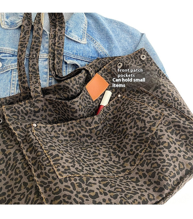 Große Tragetasche aus Canvas mit Leopardenmuster