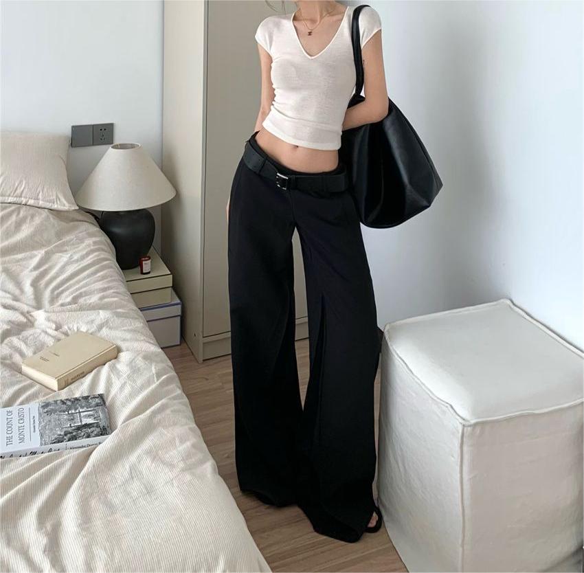 Women Black Hot Girl Low Waist Suit Pants For Women