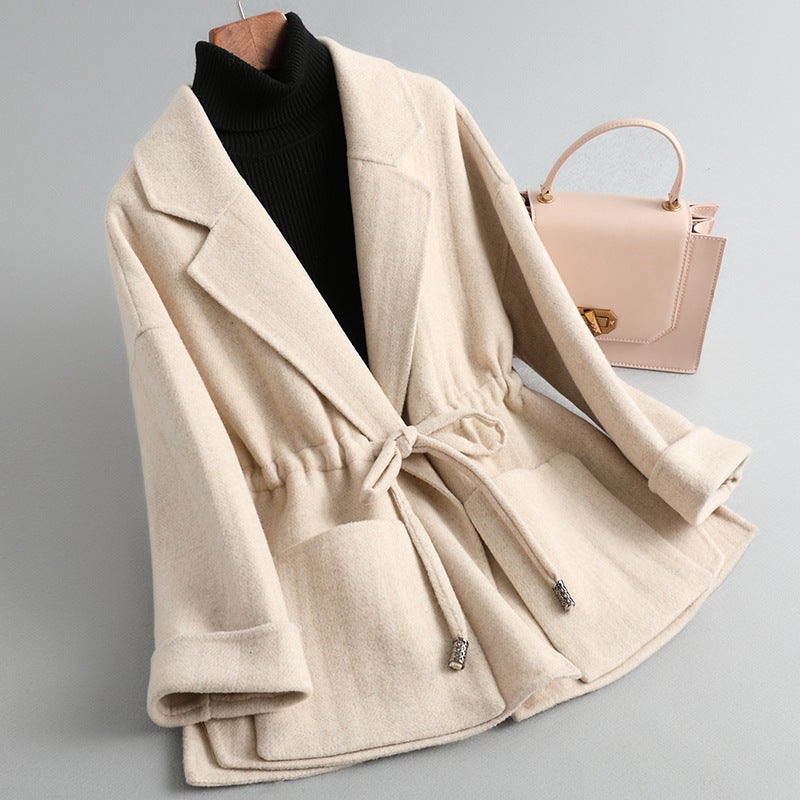 Cappotto corto in lana da donna, soprabito in lana double face