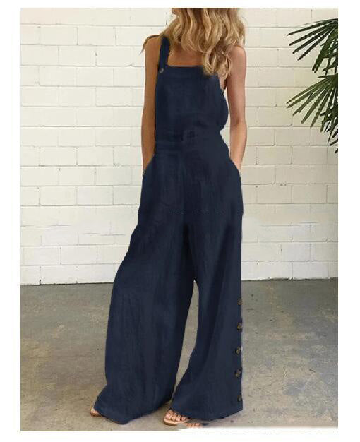 Women Jumpsuit with wide side buckle, retro side pocket