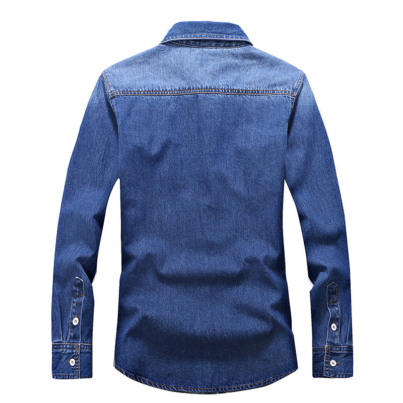 Denim Shirt Men Cotton Jeans Shirt Fashion Autumn Slim Long Sleeve Size 3XL